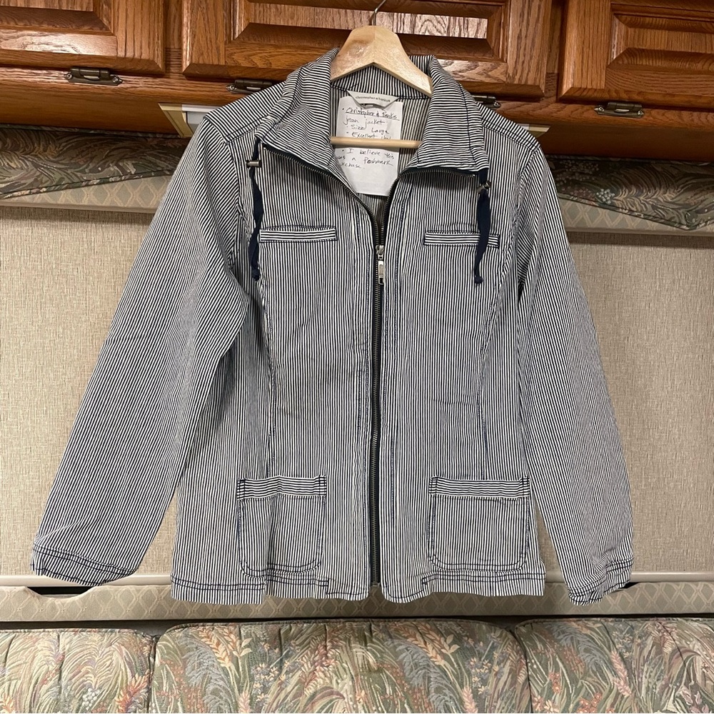 Christopher & Banks Navy and White Striped Jacket